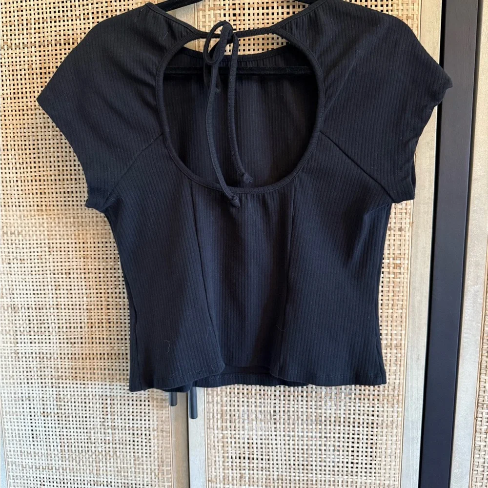 Anthropologie Corset knit top with open back. Black. - Picture 2 of 7